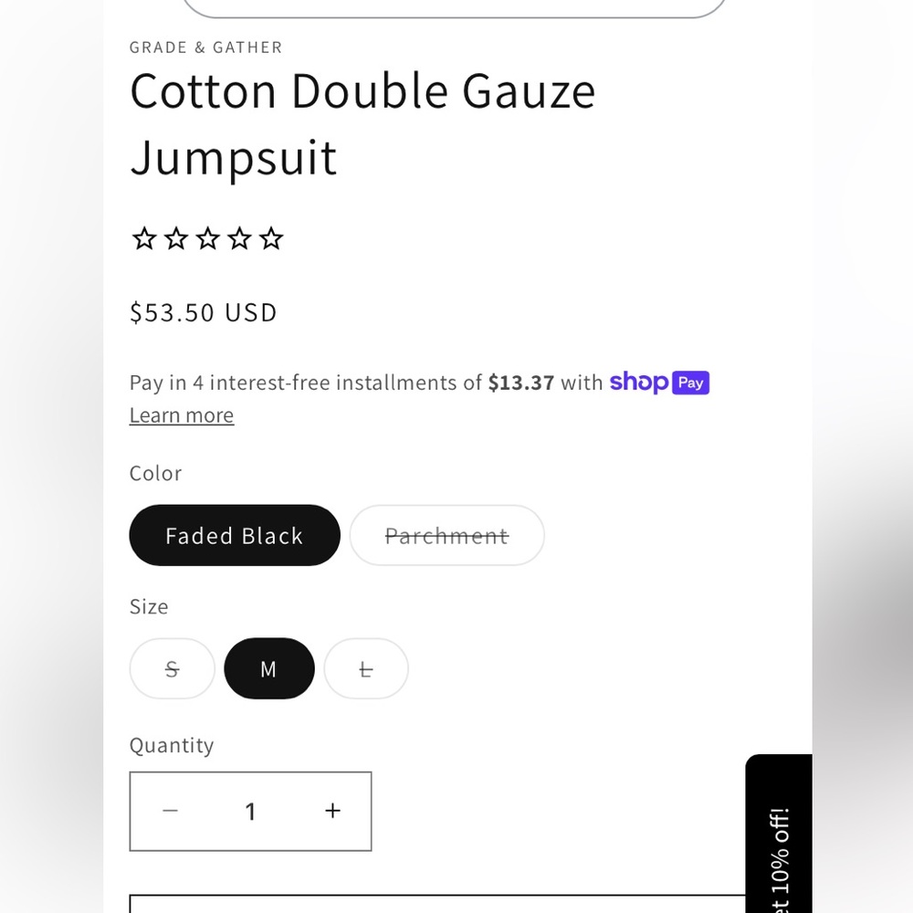 Grade &Gather cotton Double Gauze jumpsuit in faded black. Net. Retail 54 - Picture 6 of 12